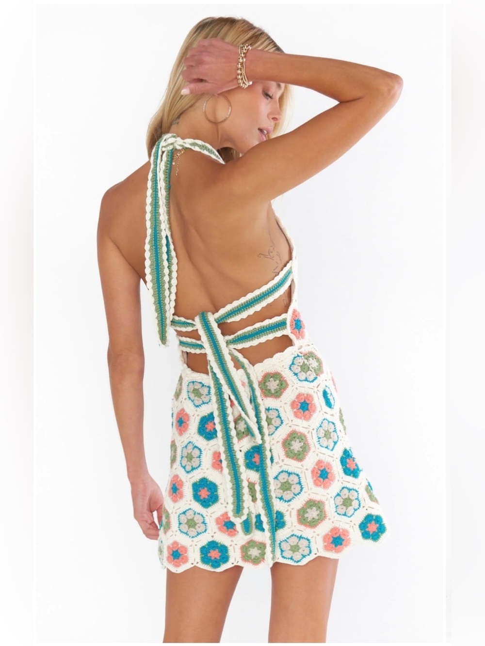 Show Me Your Mumu Women’s Happy Halter Mini Dress 70’s Multi Crochet - Size XXL